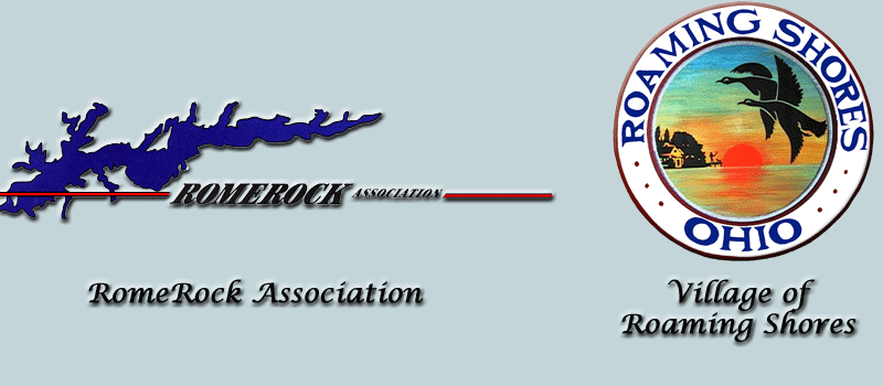 Logos for RomeRock Association and the Village of Roaming Shores